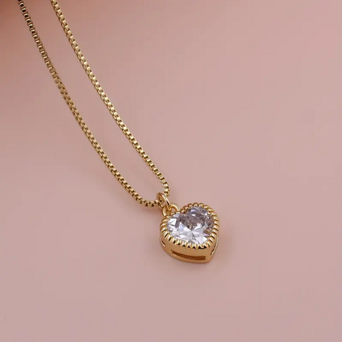 Simple Style Shiny Heart Shape Copper Plating Inlay Zircon 18k Gold Plated Pendant Necklace