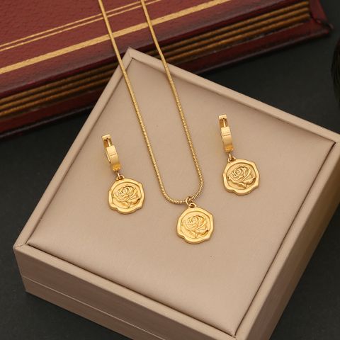 304 Stainless Steel 18K Gold Plated Retro Commute Plating Human Flower Jewelry Set