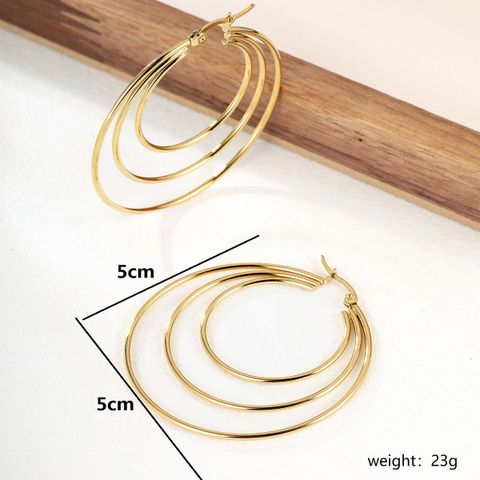 1 Pair Exaggerated Fashion Triangle Round Plating Stainless Steel 18k Gold Plated Hoop Earrings