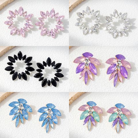 1 Pair Casual Vacation Circle Leaves Inlay Alloy Rhinestones Ear Studs