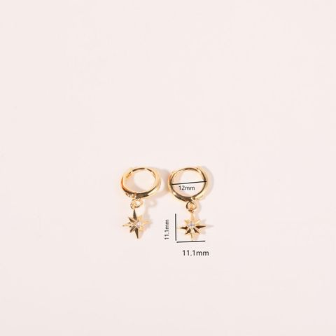 1 Pair Simple Style Star Plating Inlay Copper Zircon 18k Gold Plated Drop Earrings