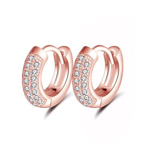 1 Pair Simple Style Round Polishing Plating Inlay Sterling Silver Zircon Rose Gold Plated White Gold Plated Earrings