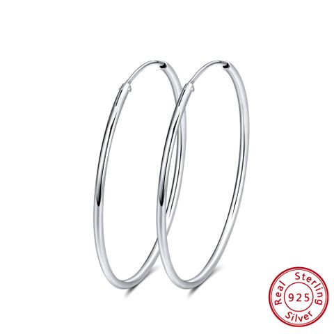 1 Pair Simple Style Round Polishing Plating Sterling Silver White Gold Plated Hoop Earrings