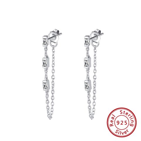1 Pair Glam Simple Style Chain Polishing Plating Inlay Sterling Silver Zircon White Gold Plated Rhodium Plated Drop Earrings
