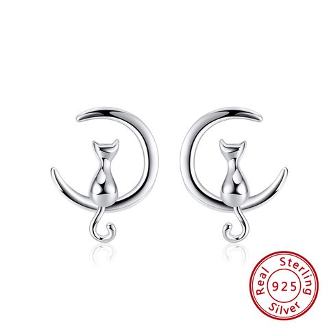 1 Pair Glam Simple Style Animal Moon Polishing Plating Sterling Silver Rose Gold Plated Ear Studs