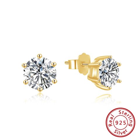 1 Pair Glam Simple Style Hexagon Polishing Plating Inlay Sterling Silver Zircon White Gold Plated Rhodium Plated Ear Studs