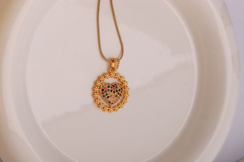 Ig Style Hip-hop Shiny Heart Shape Stainless Steel Copper Plating Inlay Zircon 18k Gold Plated Pendant Necklace