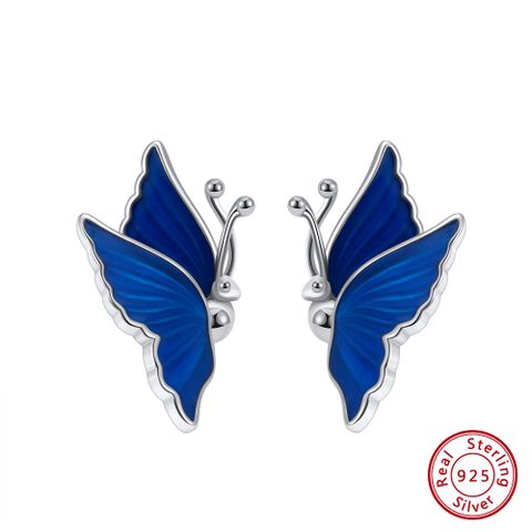 1 Pair Original Design Simple Style Animal Butterfly Polishing Enamel Plating Sterling Silver 14k Gold Plated White Gold Plated Ear Studs