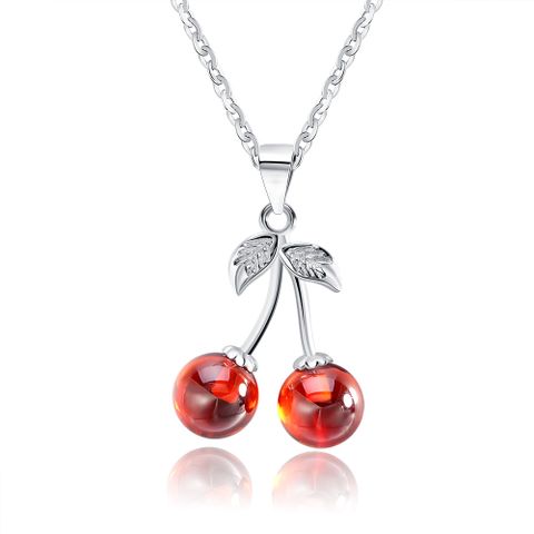 Simple Style Classic Style Cherry Agate Sterling Silver Polishing Plating White Gold Plated Pendant Necklace