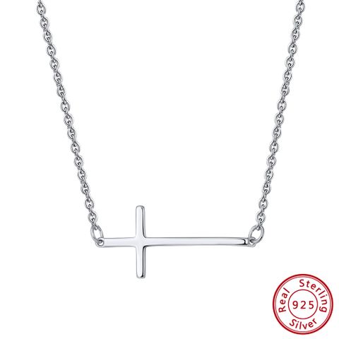 Simple Style Classic Style Cross Sterling Silver Polishing Plating White Gold Plated Pendant Necklace