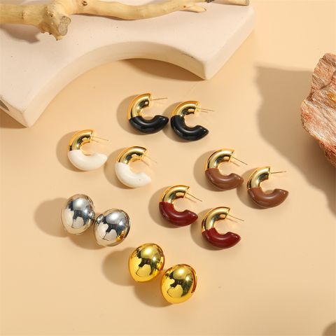 1 Pair Simple Style Commute C Shape Ball Epoxy Plating Brass 18k Gold Plated Ear Studs