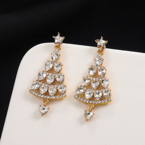 1 Pair Simple Style Christmas Tree Plating Inlay Alloy Copper Zircon Drop Earrings