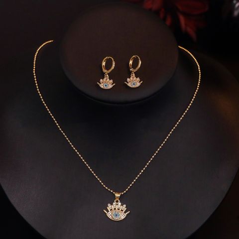 Simple Style Commute Devil's Eye Copper Plating Inlay Zircon 18k Gold Plated Women's Earrings Necklace