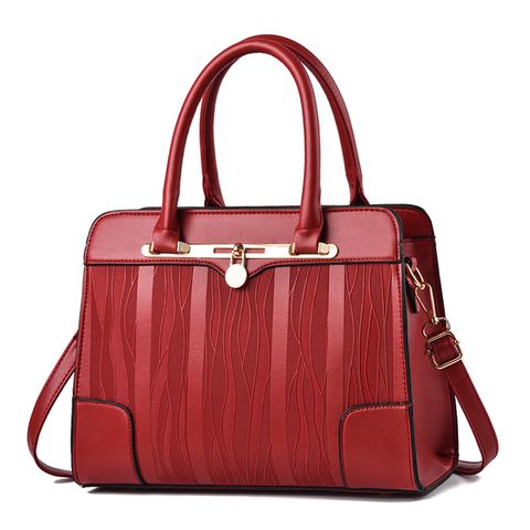 Women's Pu Leather Stripe Elegant Square Zipper Handbag