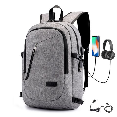 Unisex Solid Color Oxford Cloth Zipper Functional Backpack Laptop Backpack