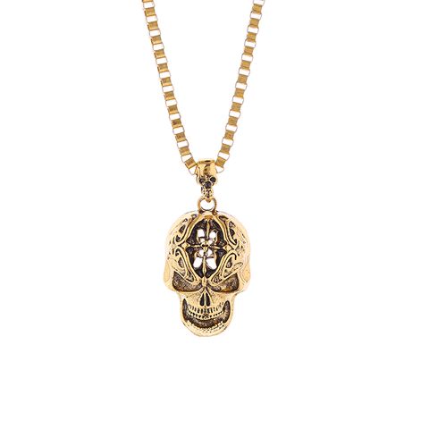 Exaggerated Funny Skull Alloy Hollow Out Carving Men's Pendant Necklace