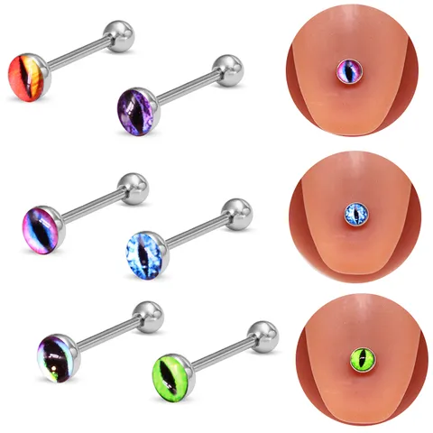 Punk Devil's Eye Stainless Steel Alloy Plastic Plating Inlay Resin White Gold Plated Tongue Nail