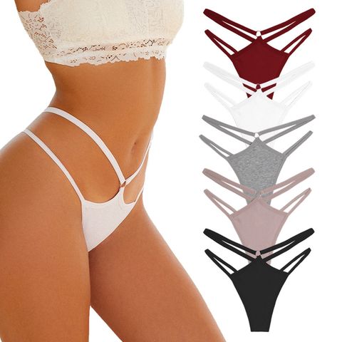 Solid Color Seamless Breathable Invisible Mid Waist Thong Panties