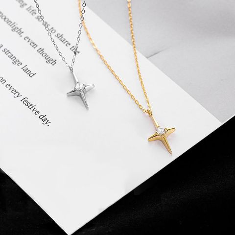 Elegant Cross Sterling Silver Plating Inlay Zircon Gold Plated Pendant Necklace