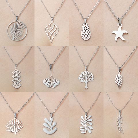 201 Stainless Steel Simple Style Polishing Plating Leaf Tree Pineapple Pendant Necklace