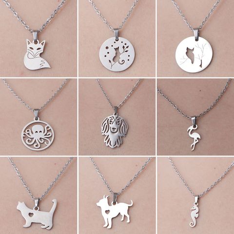 201 Stainless Steel Simple Style Polishing Plating Letter Dog Cat Pendant Necklace