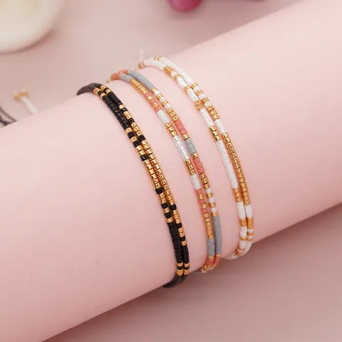 Bohemio Geométrico Con Cuentas Tejido De Punto Mujeres Pulseras De Cordón