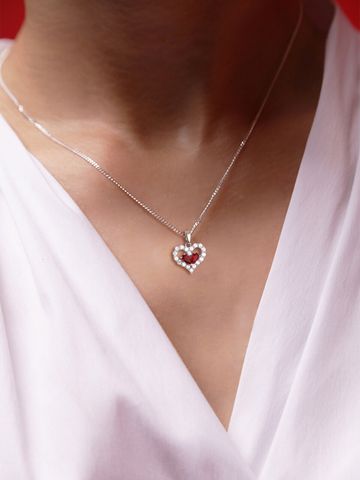 Romantic Heart Shape Copper Inlay Artificial Gemstones Pendant Necklace