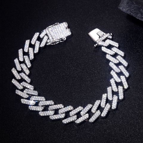 Casual Hip-hop Solid Color Sterling Silver Plating Inlay Zircon Silver Plated Bracelets