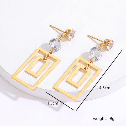 1 Piece Fashion Square Plating Inlaid Zircon 201 Stainless Steel 18K Gold Plated Dangling Earrings