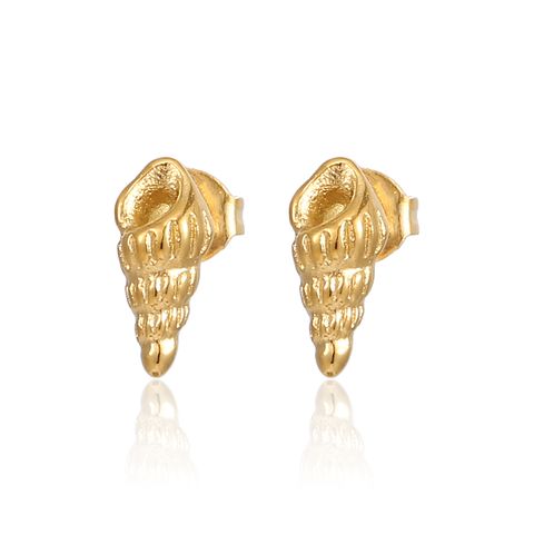 1 Pair Vacation Conch Polishing Plating Three-dimensional 304 Stainless Steel Ear Studs