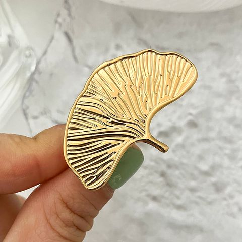 Classical Vintage Style Artistic Ginkgo Leaf Stainless Steel Plating Gold Plated Open Rings