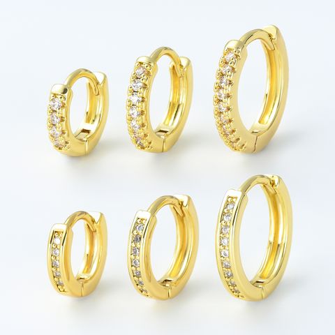 1 Piece Sweet Simple Style Round Plating Inlay Brass Zircon 18k Gold Plated Silver Plated Earrings