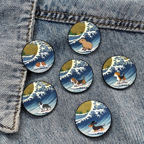 Cartoon Style Animal Sea Wave Mixed Materials Printing Unisex Brooches