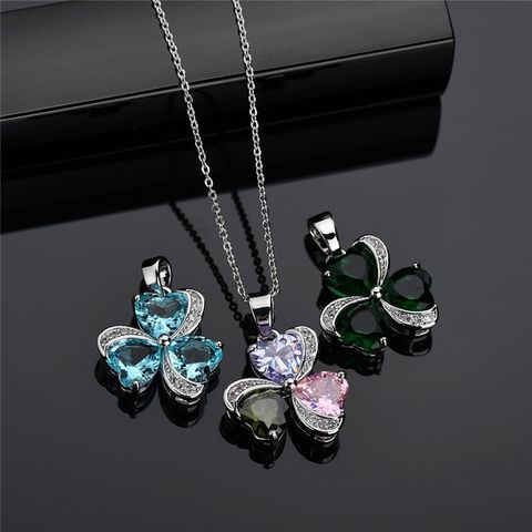 Glam Shamrock Heart Shape Copper Alloy Plating Inlay Artificial Crystal Zircon White Gold Plated Women's Pendant Necklace