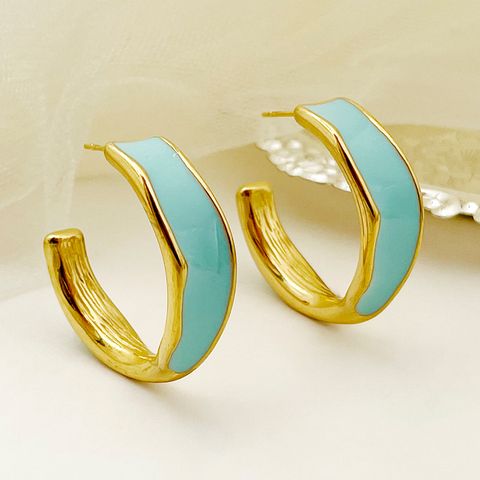 1 Pair Casual Simple Style Commute C Shape Enamel Plating 304 Stainless Steel 14K Gold Plated Ear Studs
