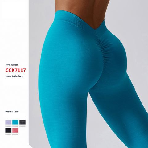 Simple Style Solid Color Nylon Spandex Pleated Active Bottoms Leggings