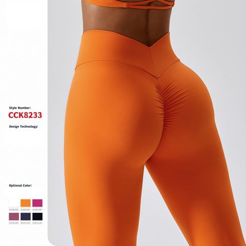 Simple Style Solid Color Nylon Spandex Active Bottoms Leggings