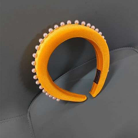 Women's Elegant Luxurious Solid Color Cotton Inlay Pearl Hair Band
