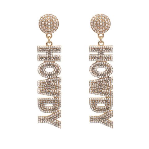 1 Pair Ig Style Letter Boots Inlay Alloy Rhinestones Pearl Drop Earrings