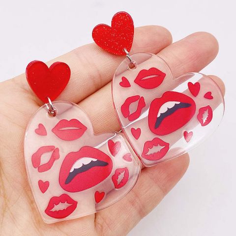 1 Pair Casual Lady Lips Heart Shape Arylic Drop Earrings