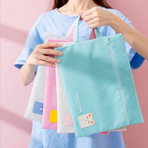 Solid Color Pp Cotton Class Learning School Cartoon Style Pastoral Solid Color Stationery Storage Bag