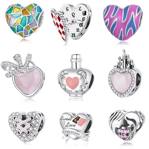 Simple Style Commute Heart Shape Sterling Silver Enamel Charms Jewelry Accessories