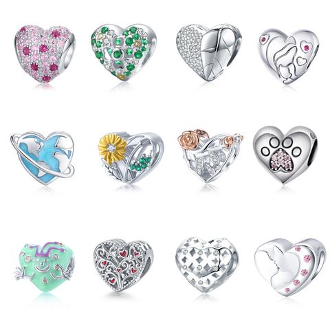 Simple Style Heart Shape Sterling Silver Inlay Rhinestones Valentine's Day Jewelry Accessories