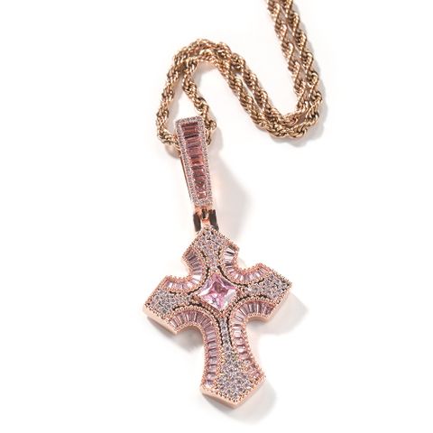 Hip-hop Cross Copper Plating Inlay Zircon Men's Pendant Necklace