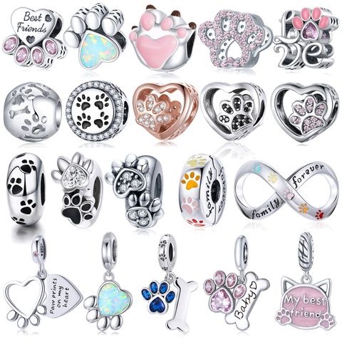 Cute Infinity Paw Print Heart Shape Sterling Silver Enamel Inlay Zircon Jewelry Accessories