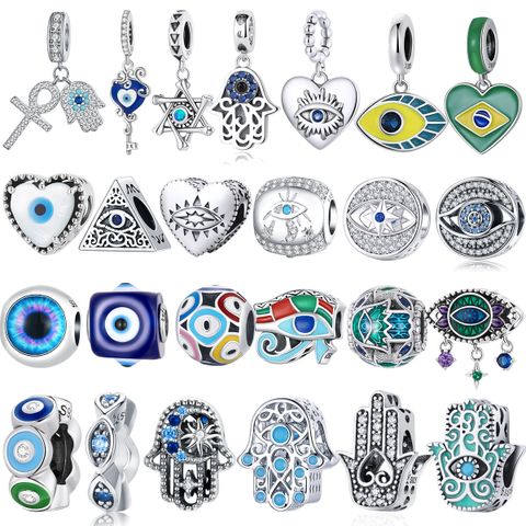 Simple Style Devil's Eye Palm Heart Shape Sterling Silver Enamel Inlay Zircon Jewelry Accessories