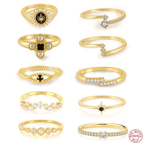 Estilo Ig Estilo Simple Sol Oval Plata Esterlina Enchapado Embutido Perla Circón Anillos