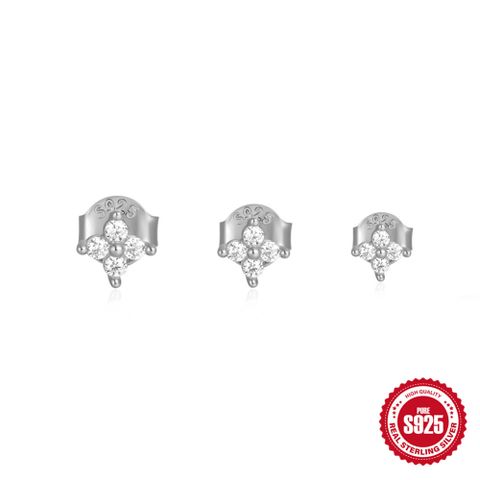 3 Pieces Set Simple Style Geometric Plating Inlay Sterling Silver Zircon Ear Studs
