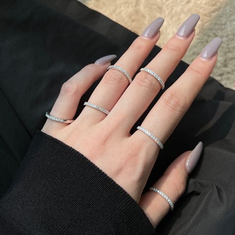 Simple Style Geometric Sterling Silver Plating Inlay Zircon Rings