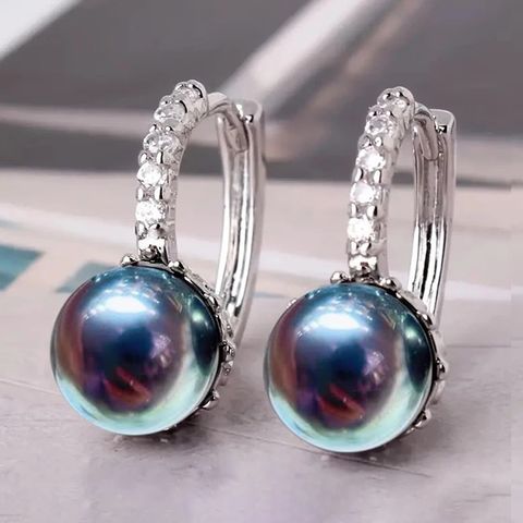 1 Pair Simple Style Round Inlay Copper Artificial Pearls Zircon Earrings